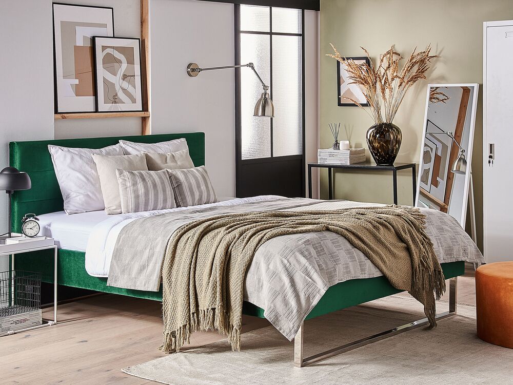 Bed Velvet BELLOU 140 x 200 cm (EU Double) Green