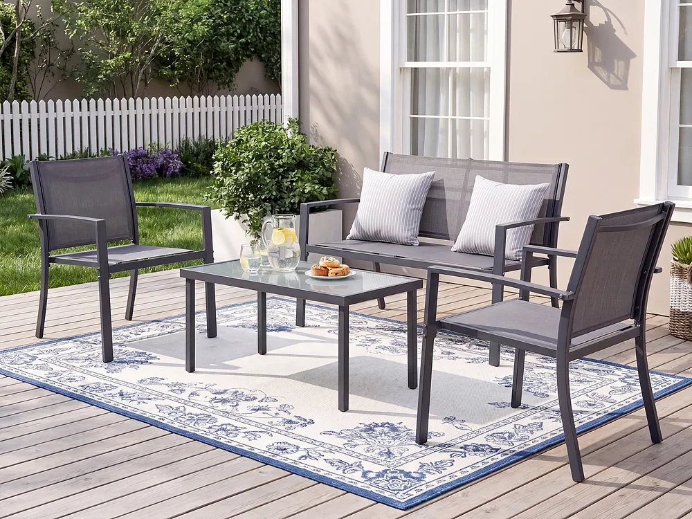 Garden Lounge Set with Table 4 Seater TAVOLETO Metal Dark Grey_1154557