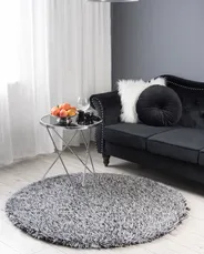 Matta med lång lugg CIDE Svart/ Vit ø 140 cm_1182316