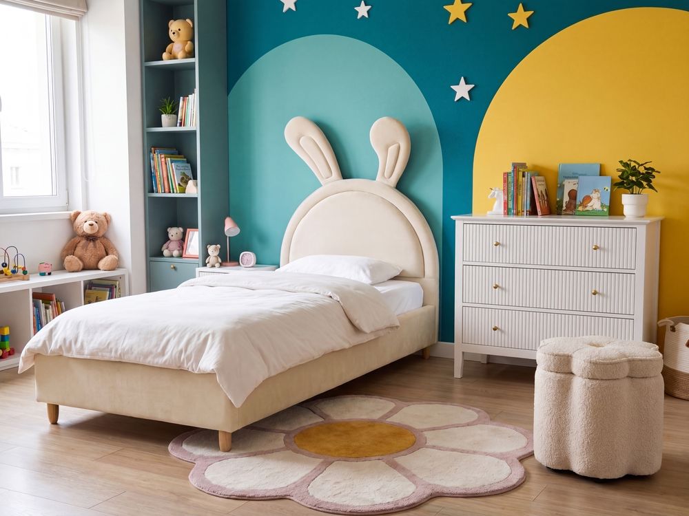 Kids Bed Rabbit Velvet LALLIAS 90 x 200 cm (EU Single) Beige