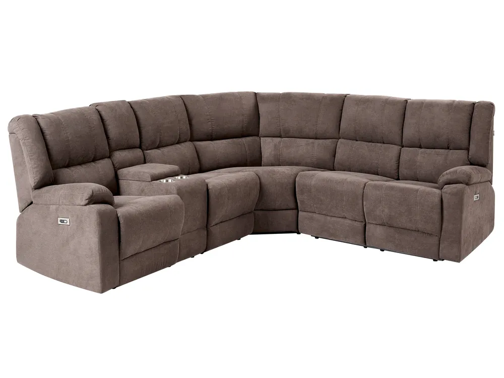 Electric Recliner Corner Sofa 5 Seater ROKKE with USB Port Fabric Brown Left Hand_851490