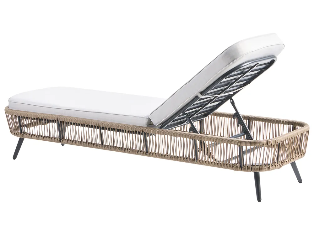 Sun Lounger with Cushion ZERI PE Rattan Light Beige_1055777