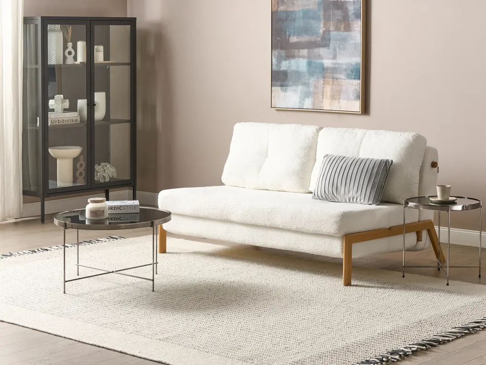 Sofa Bed 2 Seater EDLAND Boucle Off-White