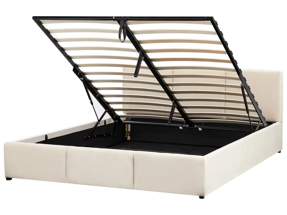 Velvet Ottoman Bed Light Beige BOUSSE Various Sizes