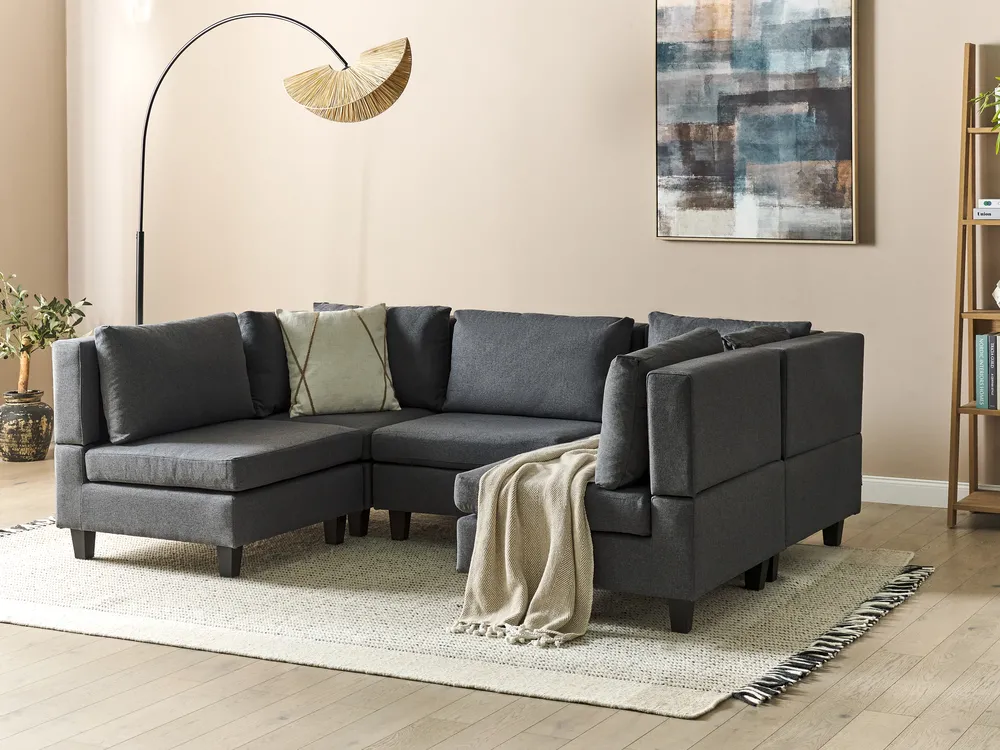 Modular U-Shape Sofa 5 Seater UNSTAD Fabric Dark Grey