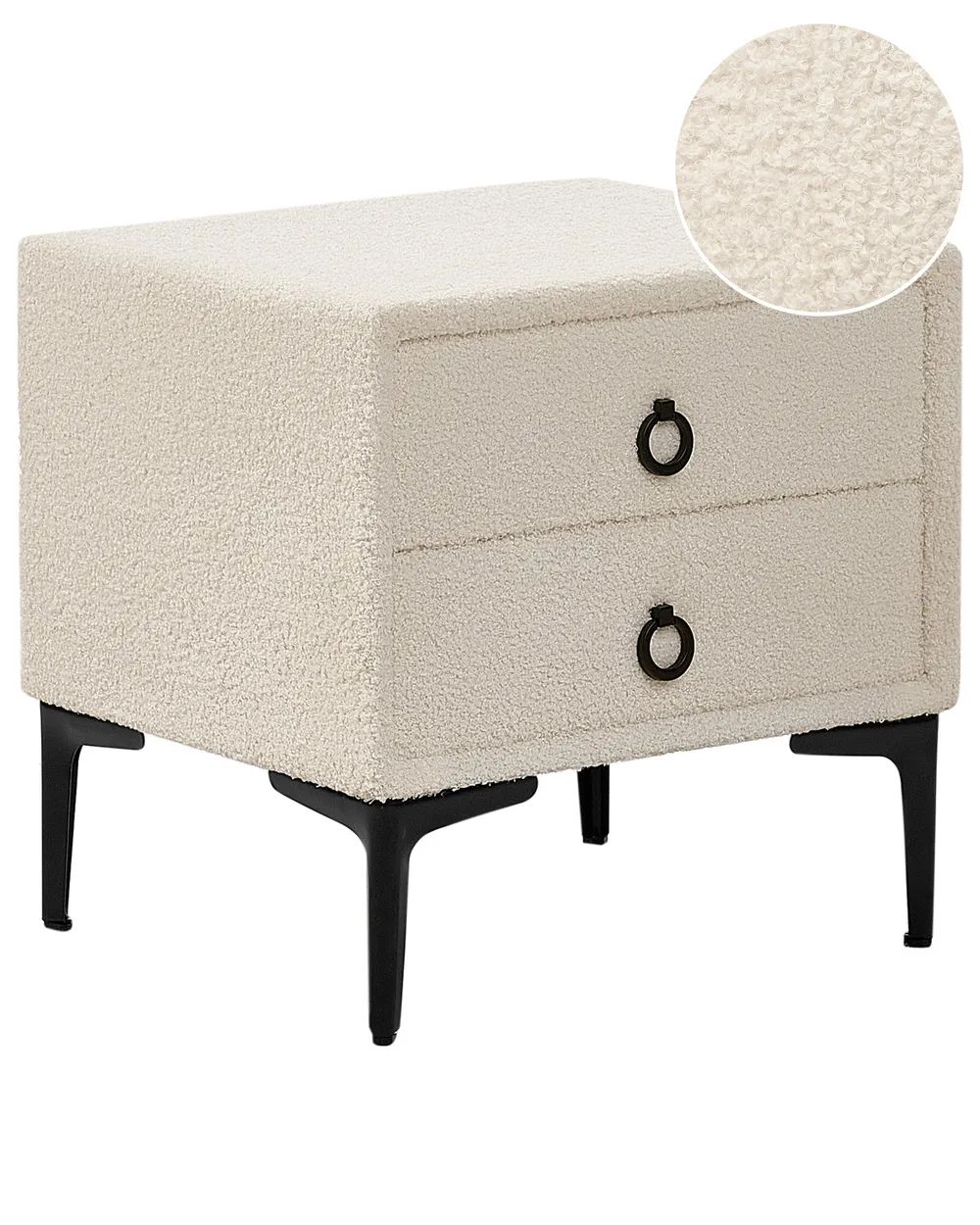 2 Drawer Bedside Table SEZANNE Boucle Off-White
