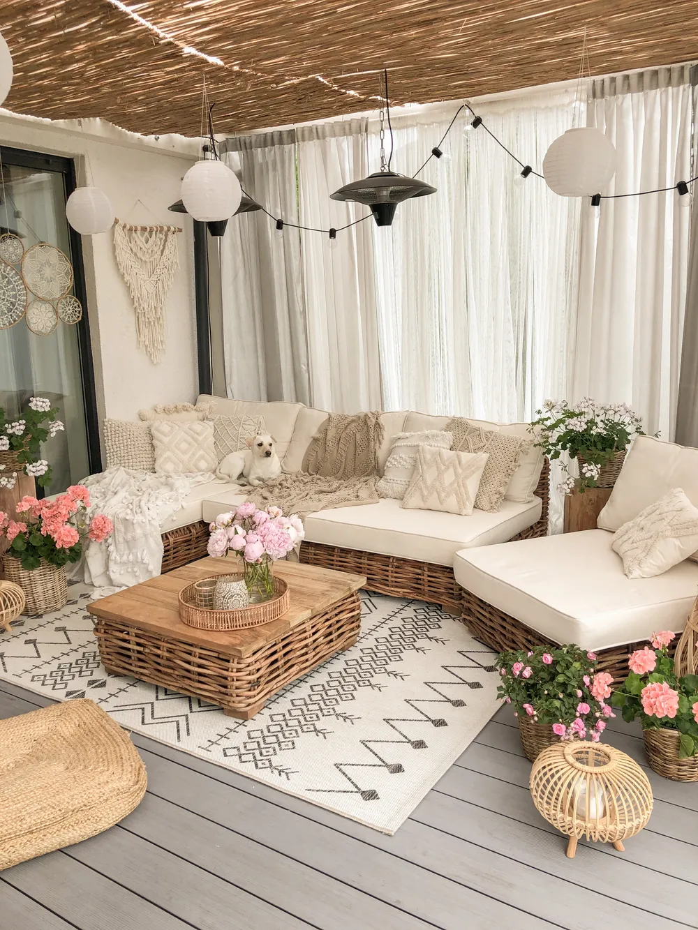 Garden Lounge Set with Table 4 Seater VARALLO Modular Rattan Natural Right Hand_857525