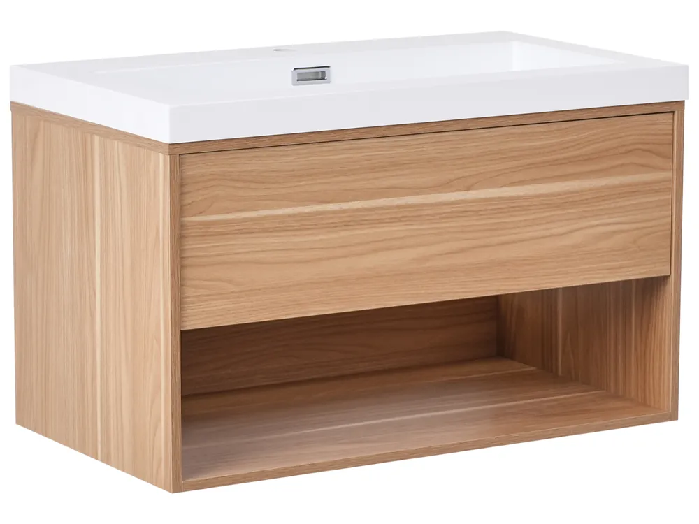 Wall Mounted Vanity Unit with Basin BERBICE Light Brown