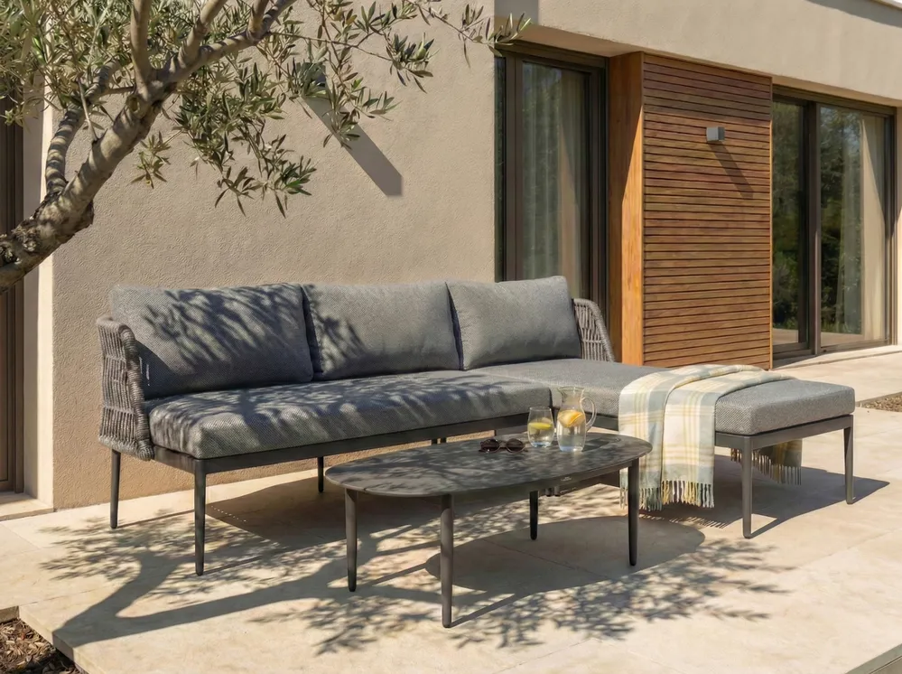 Garden Corner Sofa with Table 3 Seater LEFFE Metal Grey Left Hand