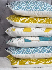 Set of 2 Decorative Cushions CLARKIA 45 x 45 cm Cotton Yellow Geometric Pattern_769260