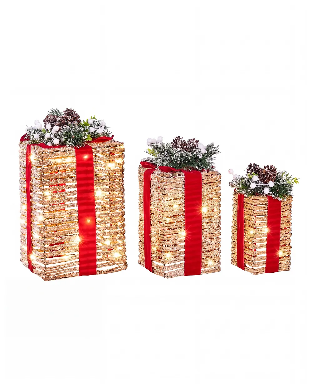Set of 3 Christmas Decorations LED VAHTO 46/32/30 cm Christmas Gifts Brown
