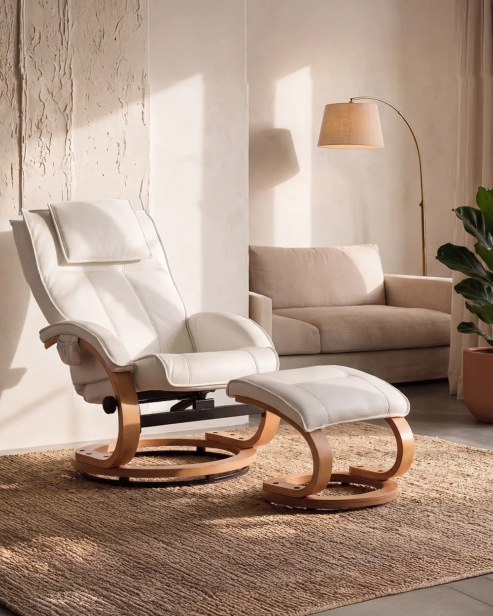 Massagestol MAJESTIC med fotpall Konstläder Vit_1150302
