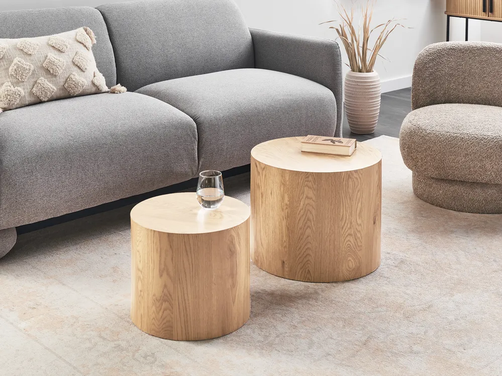 Set of 2 Coffee Tables MANTI Light Brown