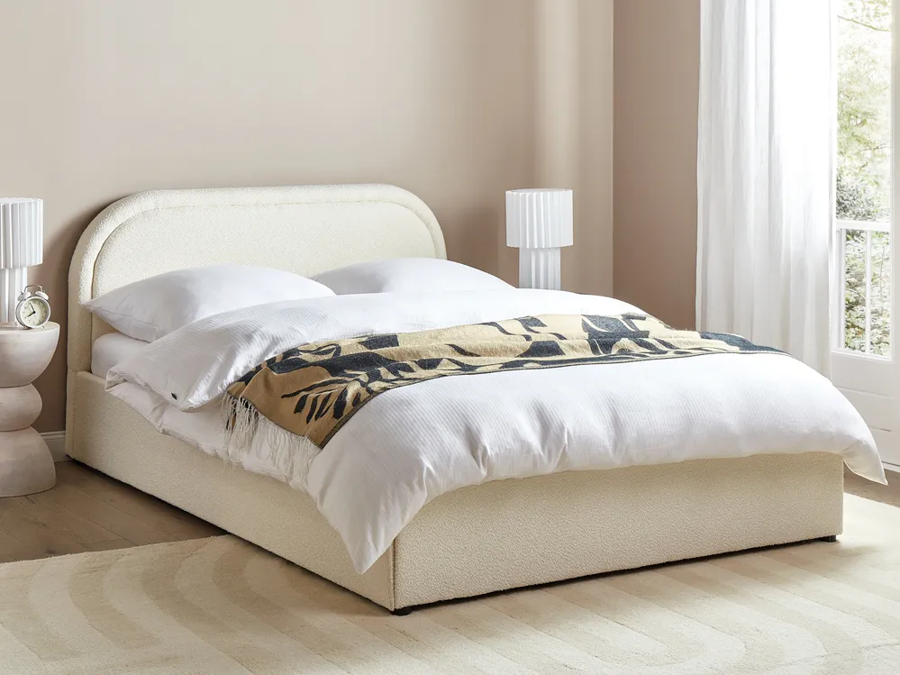 Ottoman Bed QUILLIEN Boucle Light Beige 140 x 200 cm (EU Double)