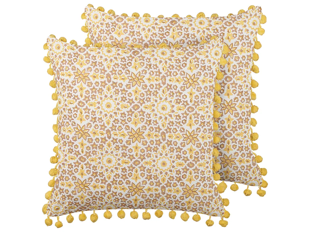 Set of 2 Decorative Cushions LYCROIS 45 x 45 cm Cotton Yellow Floral Pattern