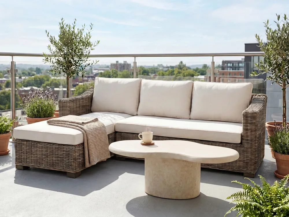 Garden Corner Sofa 3 Seater VALLETRI Rattan Grey Right Hand