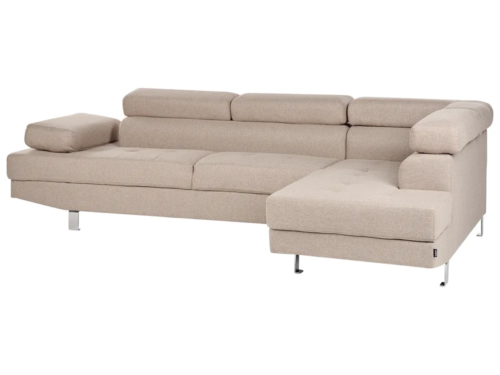 Corner Sofa 5 Seater NORREA Fabric Light Brown Left Hand_919479