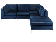 Modular Corner Sofa 4 Seater EVJA with Ottoman Velvet Navy Blue Left Hand_859931