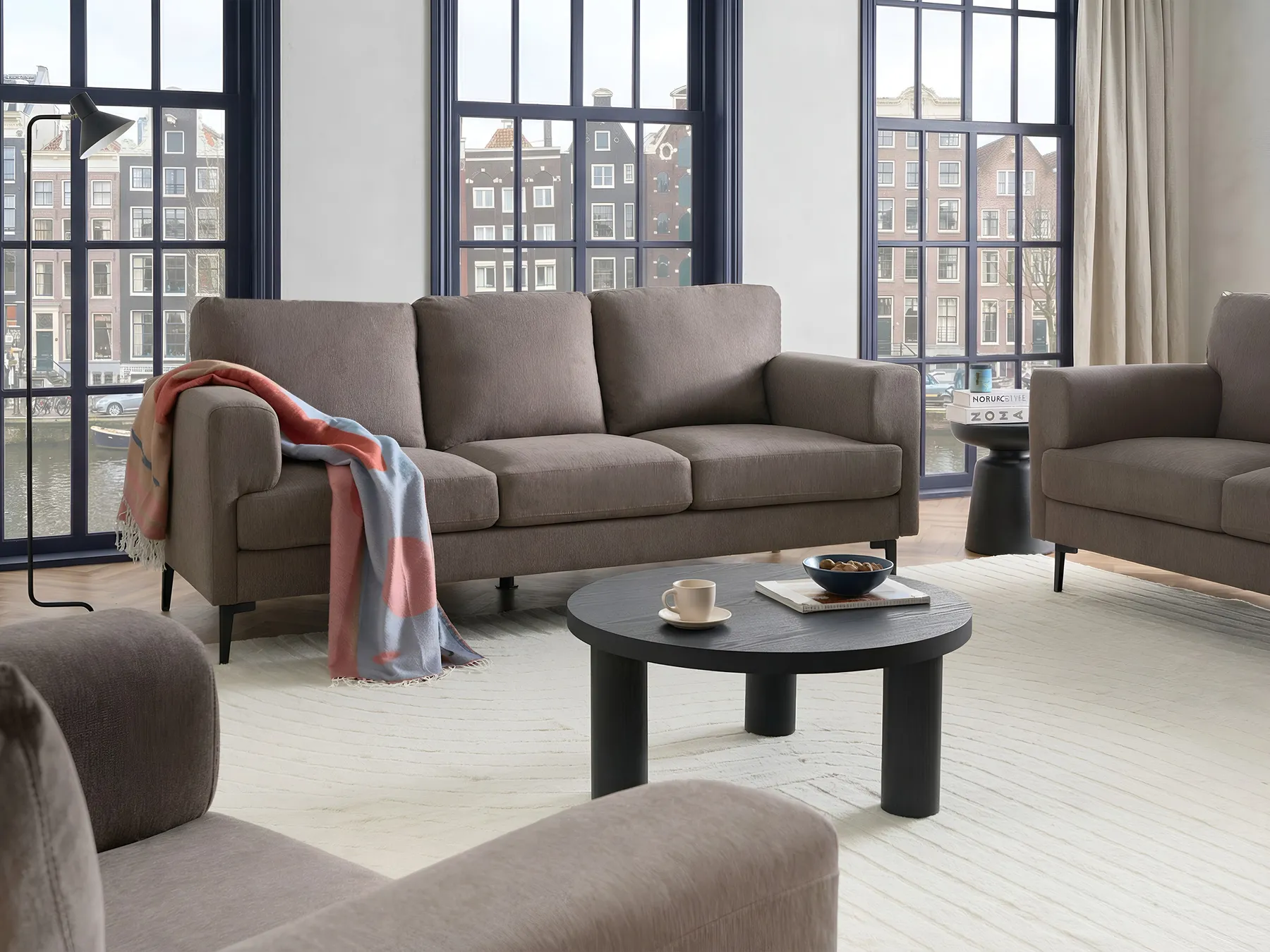 Sofa 3 Seater LOUSTO Fabric Brown_1044018