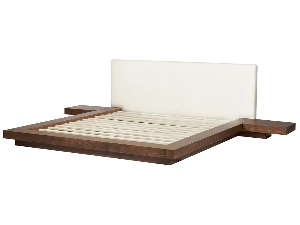 Säng med LED-belysning Bouclé ZEN 180 x 200 cm LED Brun askfanér_931392
