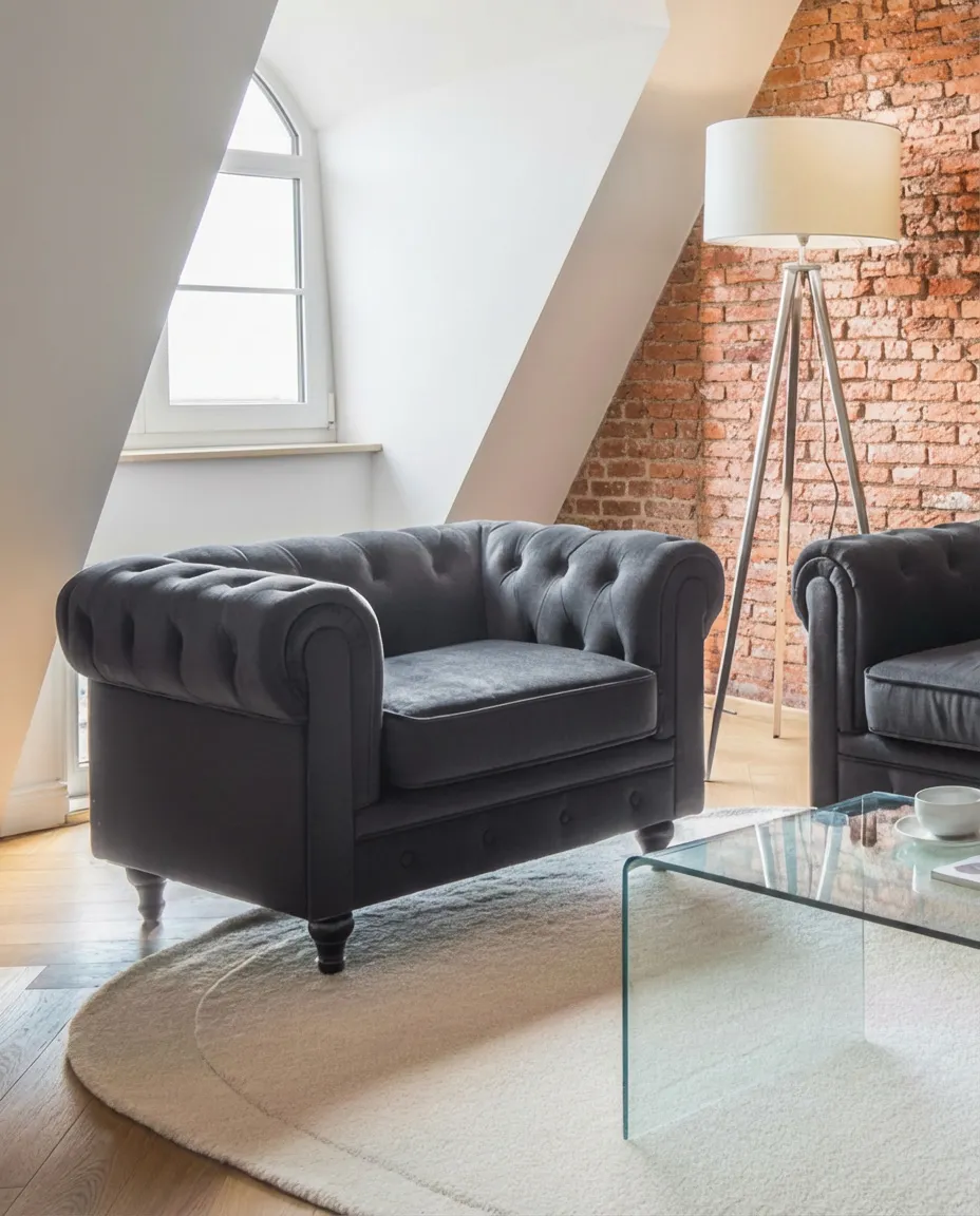 Fåtölj CHESTERFIELD Sammet Svart_705670