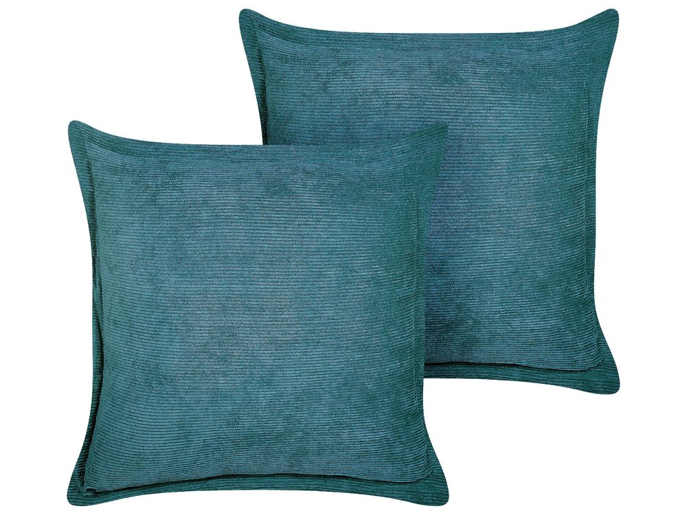 Set of 2 Decorative Cushions ZINNIA 43 x 43 cm Corduroy Teal Solid