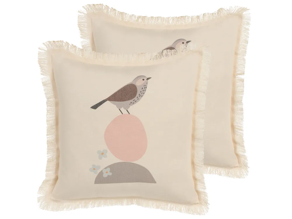 Set of 2 Decorative Cushions WATTLE 60 x 60 cm Light Beige Animal Pattern