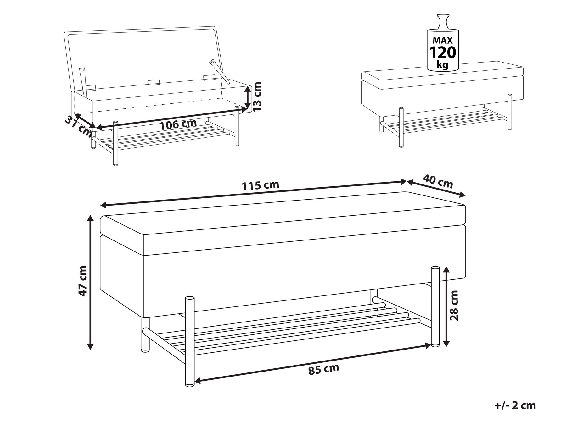 Shoe Bench VAIL Boucle Off-White with Storage_1058975