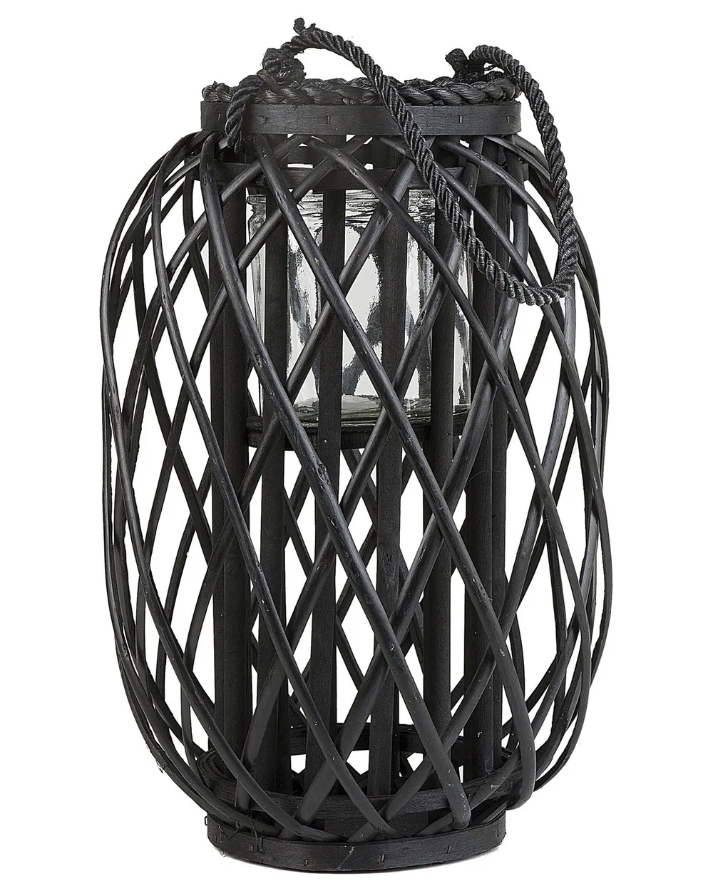 Lantern MAURITIUS 40 cm Willow Wood Black