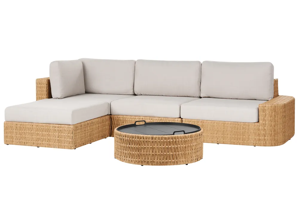 Garden Corner Sofa with Table 4 Seater OLIVERI PE Rattan Beige Right Hand_1071797