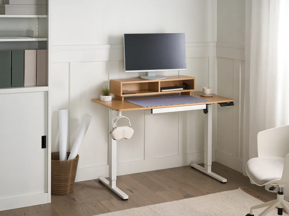 Electric Adjustable Standing Desk LUCAMA 120 cm 60 cm with USB Port Light Brown/ White
