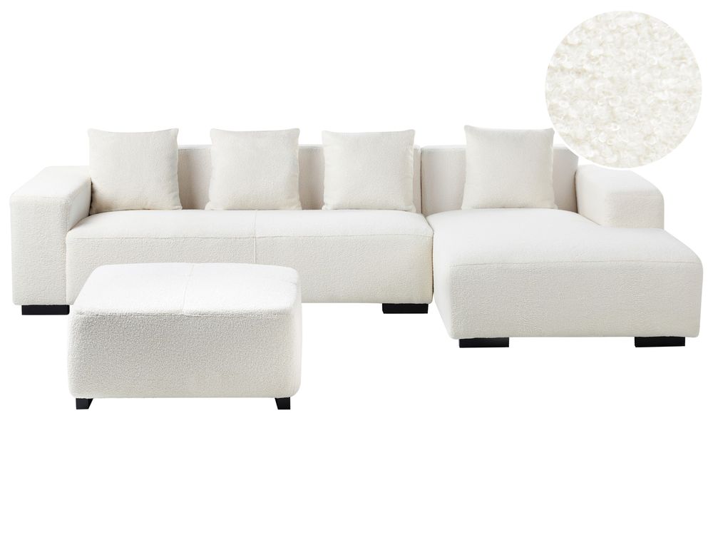 Corner Sofa 4 Seater LUNGO with Ottoman Boucle White Left Hand