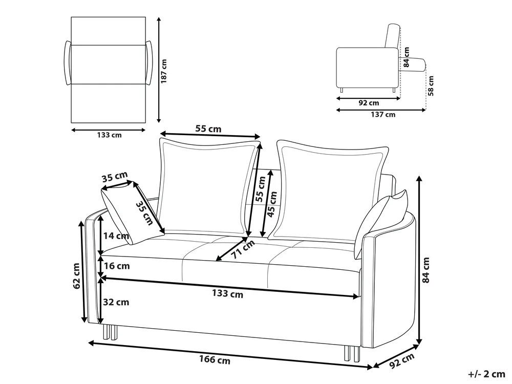 Sofa Bed 2 Seater HOVIN Fabric Light Grey_773691