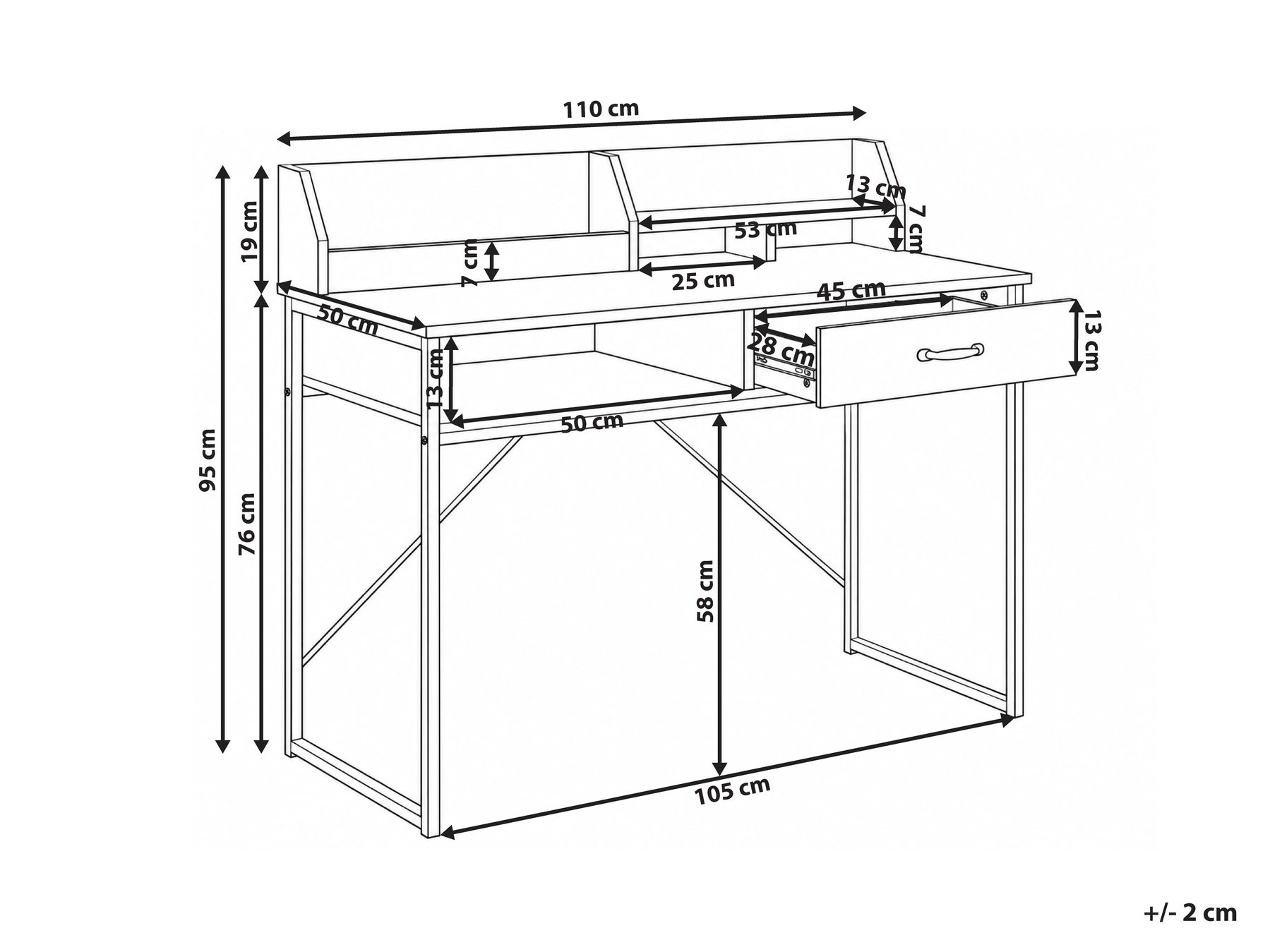 Home Office Desk with Hutch ZYRA 110 cm x 50 cm White_1193651