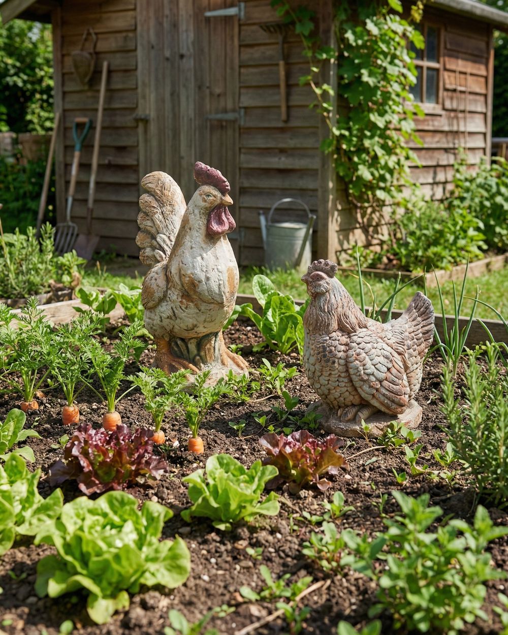 Set of 2 Garden Statues SPECCHIA Chicken Beige