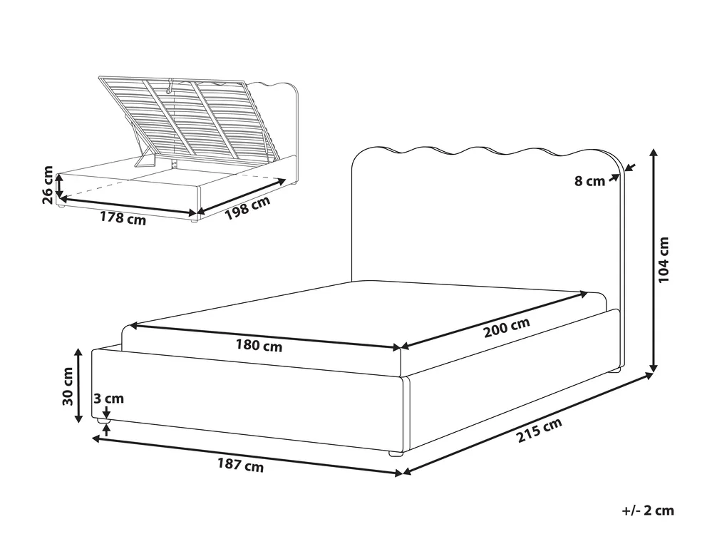 Ottoman Bed NANTERRE Fabric Light Beige 180 x 200 cm (EU Super King)_1084518