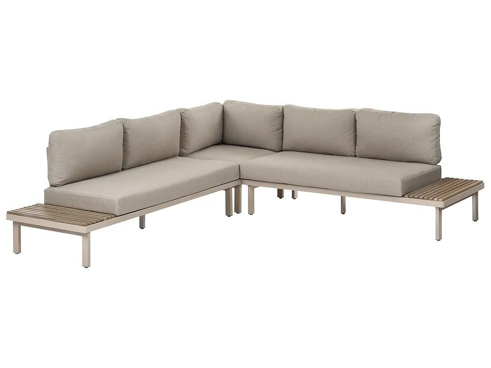 Trädgårdshörnsoffa med bord 5-sits FIVIZZANO Akaciaträ Beige_1159261