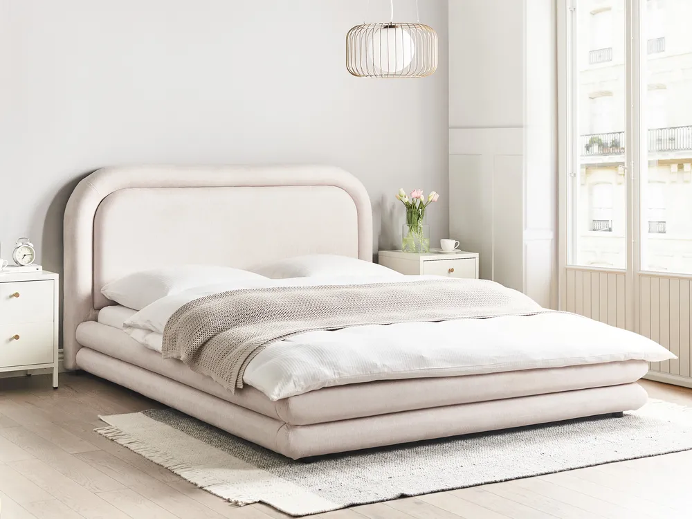 Bed Faux Linen LAVARDENS 160 x 200 cm (EU King Size) Light Beige
