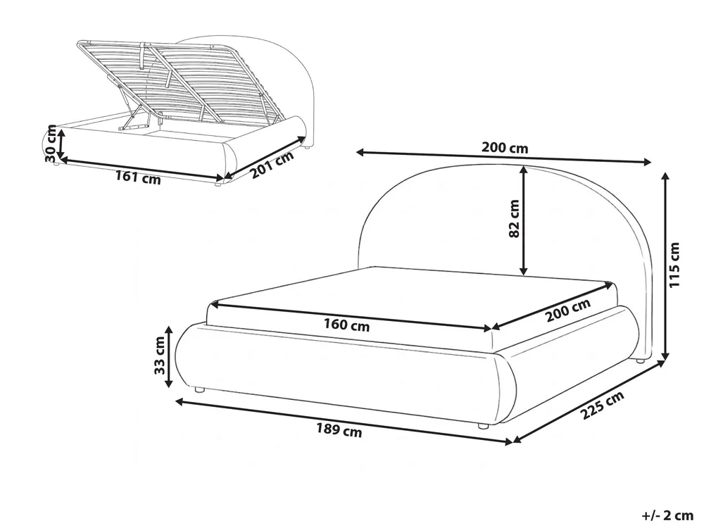 Ottoman Bed GRASSE Fabric Taupe 160 x 200 cm (EU King Size)_1056334