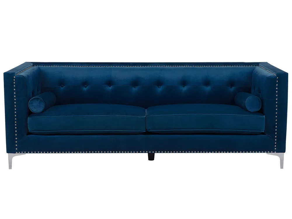 Sofa 3 Seater AVALDSENES Velvet Navy Blue