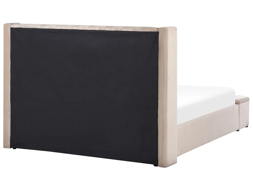 Waterbed with Storage Bench NOYERS Velvet Beige 160 x 200 cm (EU King Size)_915218