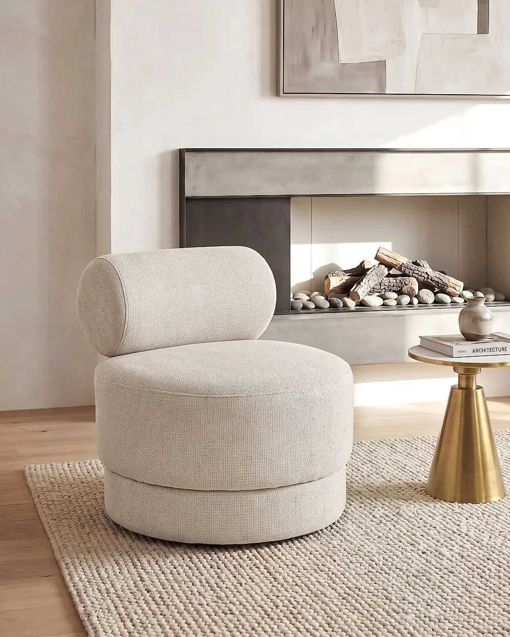 Swivel Armchair KARVIA  Fabric Light Beige