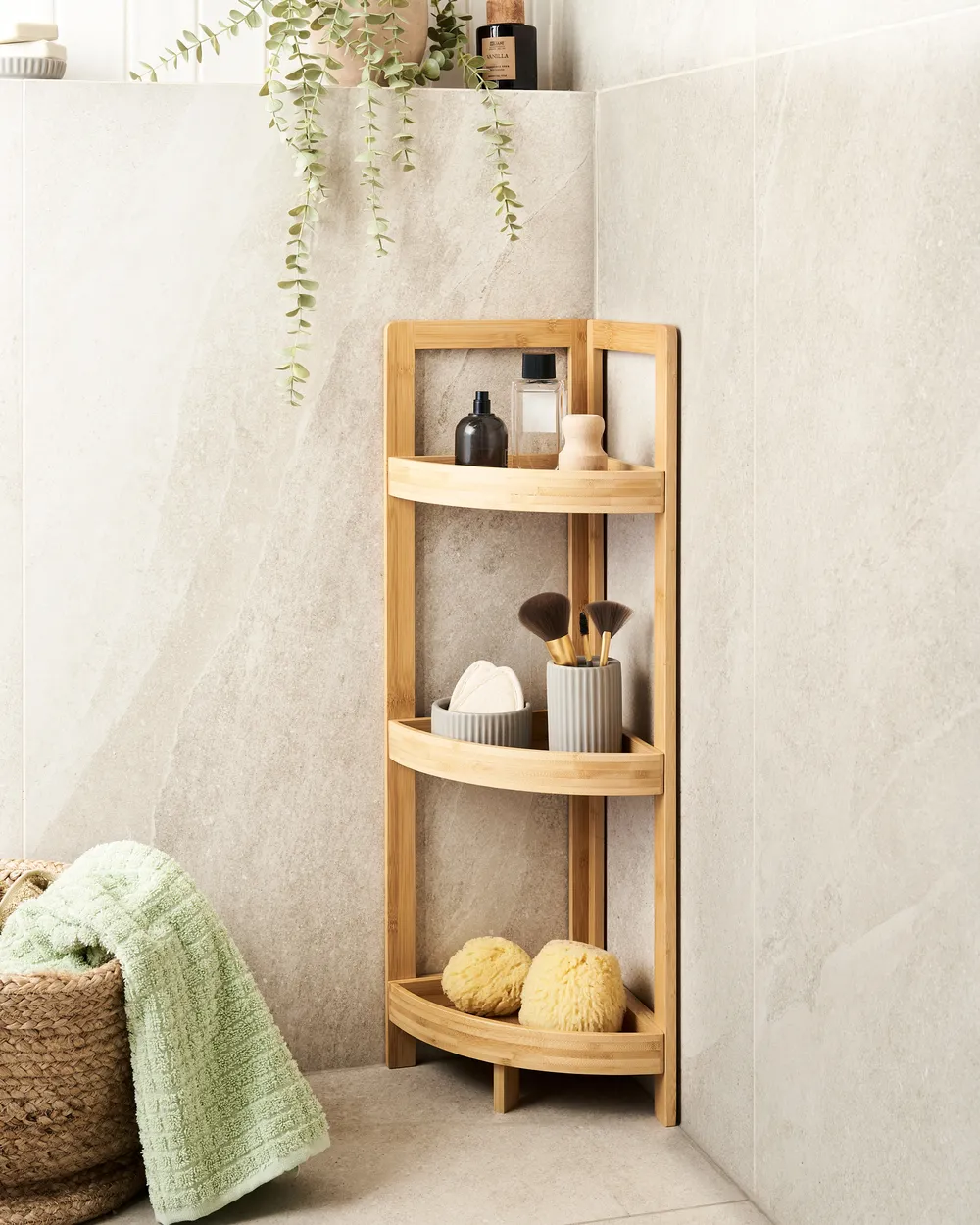 Corner Shelving Unit ILLAMPU Bamboo Light Brown