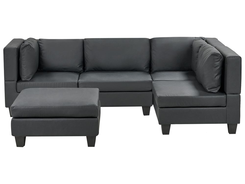 Modular Corner Sofa 4 Seater UNSTAD with Ottoman Faux Leather Black Left Hand