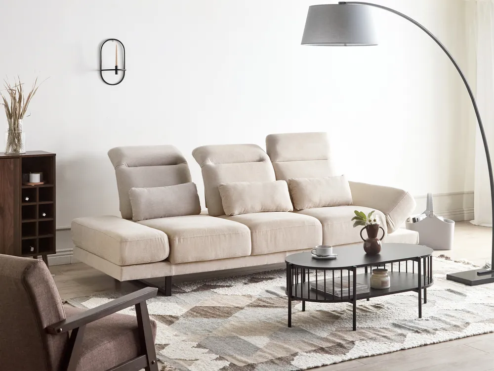 Sofa 3 Seater IKAST Fabric Light Beige_1022399