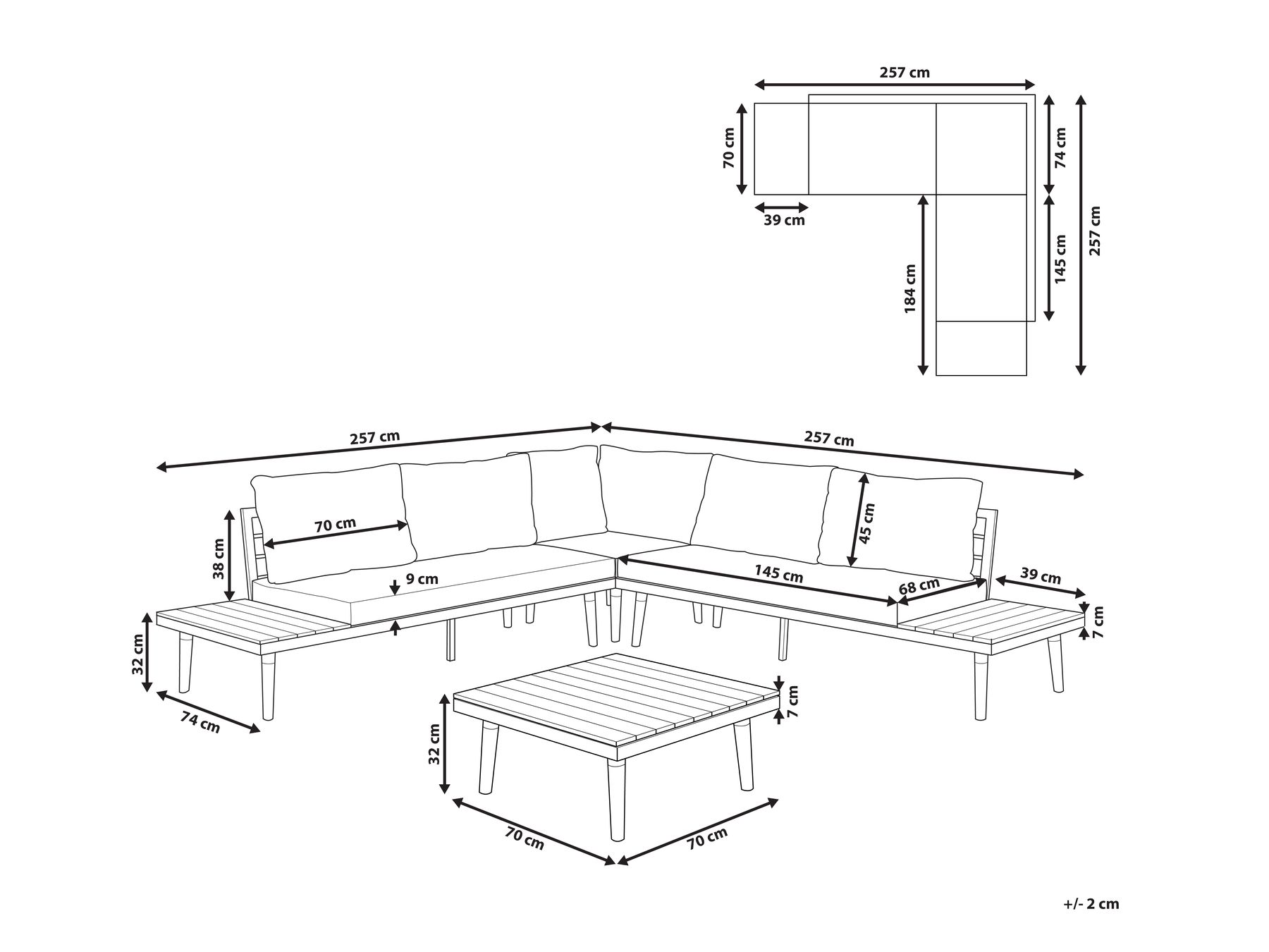 Garden Corner Sofa with Table 5 Seater CORATO Acacia Wood Grey_794164
