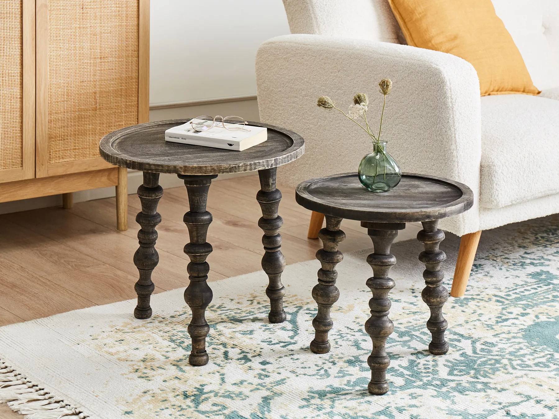 Set of 2 Side Tables MARNOO Mango Wood Dark Brown_936016