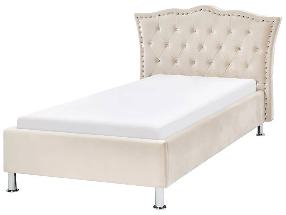 Bed Velvet METZ 90 x 200 cm (EU Single) Beige