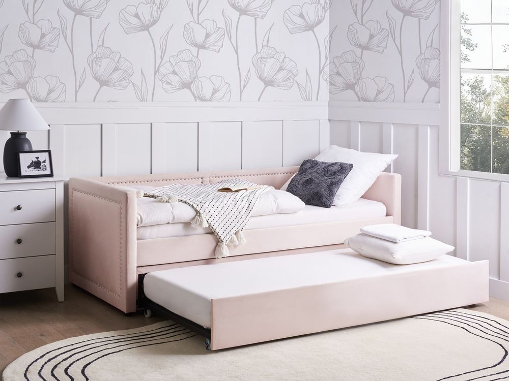 Trundle Bed Corduroy MIMIZAN 90 x 200 cm (EU Single) Pastel Pink