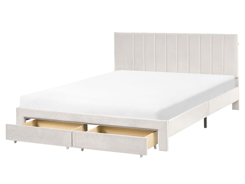 Säng med förvaringslådor LONZAC Sammet Off-White 160 x 200 cm